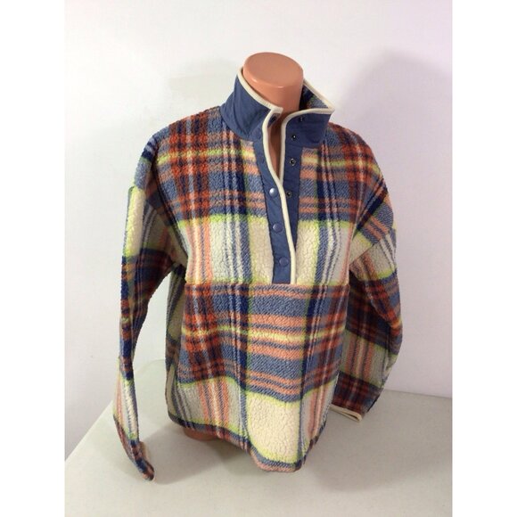 Aerie Fleece Plaid Jacket Snap Front Pullover Womens Small - Picture 1 of 6